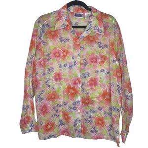 Erika & Co.  Long-Sleeve Button-Up Shirt‎  Womens Size L Floral Cotton